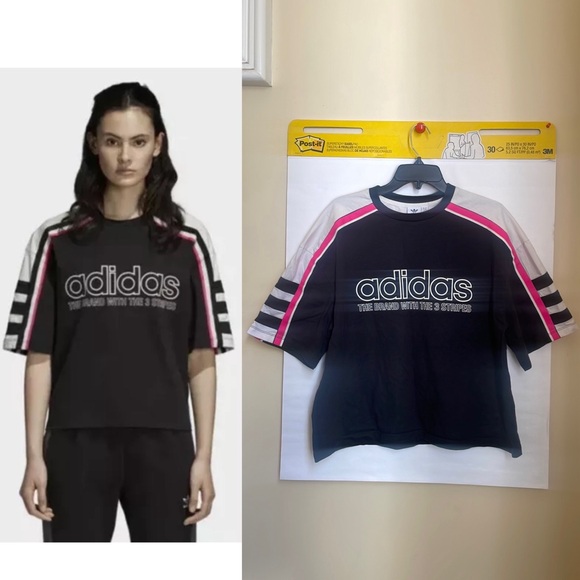 adidas Tops - ADIDAS The OG Tee DH4183 Black Ivory Pink Crew Neck Short Sleeve Top $40 VGUC XL